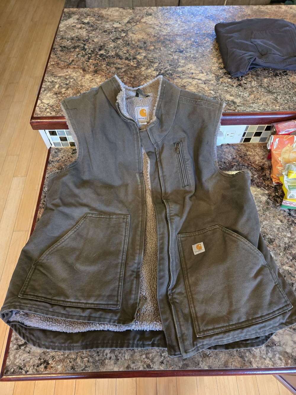 Carhartt Grey Sherpa-Lined Canvas Work Vest, Sz XL